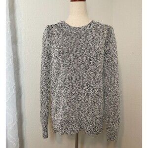 LOFT Women’s Marled Black White Knit Sweater Size M Long Sleeve Pullover Tunic